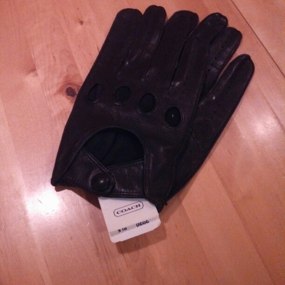 NWT Coach Men's Black Leather driving gloves Large